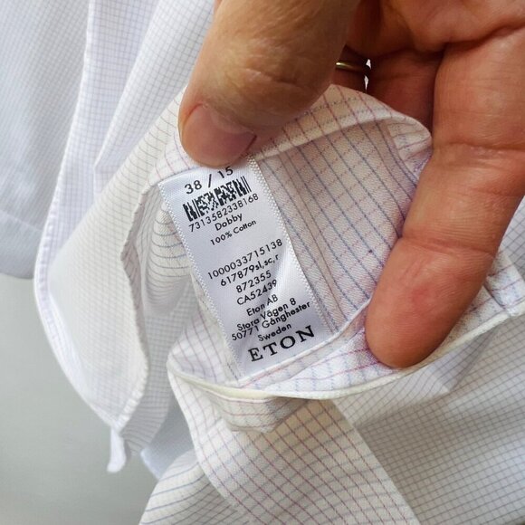 ETON Dobby cotton plaid shirt, white/ pink/blue, Size 38/15 - Picture 7 of 7